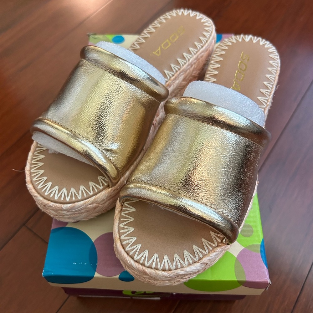 Soda Gold Metallic Slide Sandals